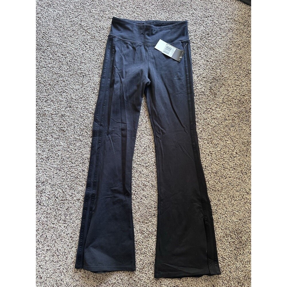 NWT ADIDAS ATHLETIC YOGA PANTS 3 STRIPE DARK BLACK SIZE M (10-12)